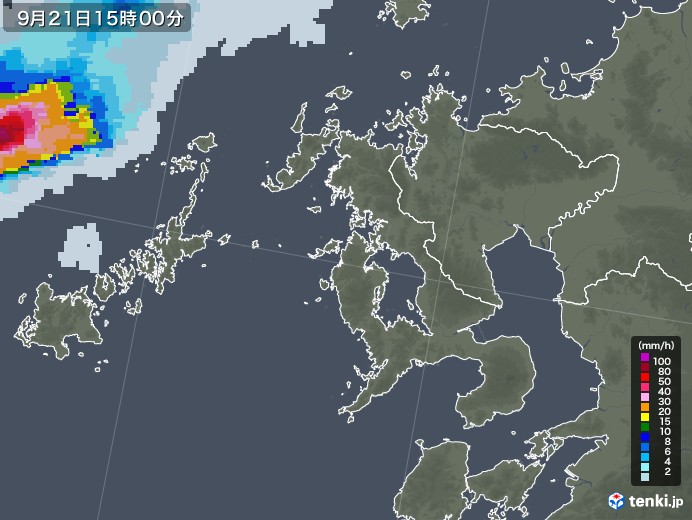 長崎県の雨雲レーダー(2021年09月21日)