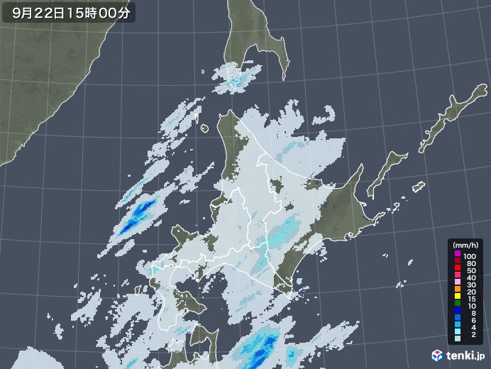 北海道地方の雨雲レーダー(2021年09月22日)