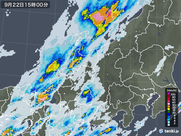 北陸地方の雨雲レーダー(2021年09月22日)