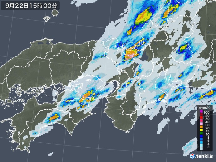 近畿地方の雨雲レーダー(2021年09月22日)