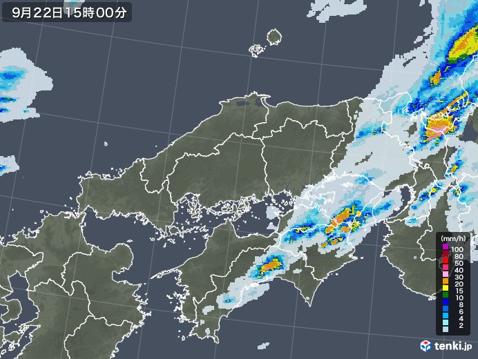 中国地方の雨雲レーダー(2021年09月22日)