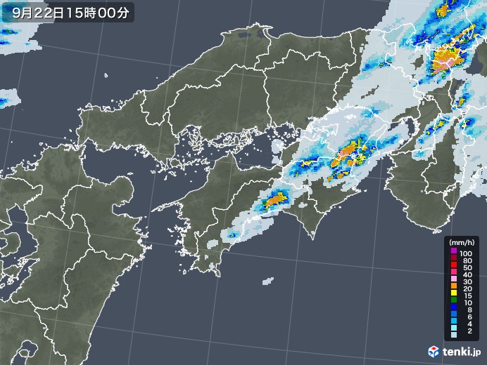 四国地方の雨雲レーダー(2021年09月22日)