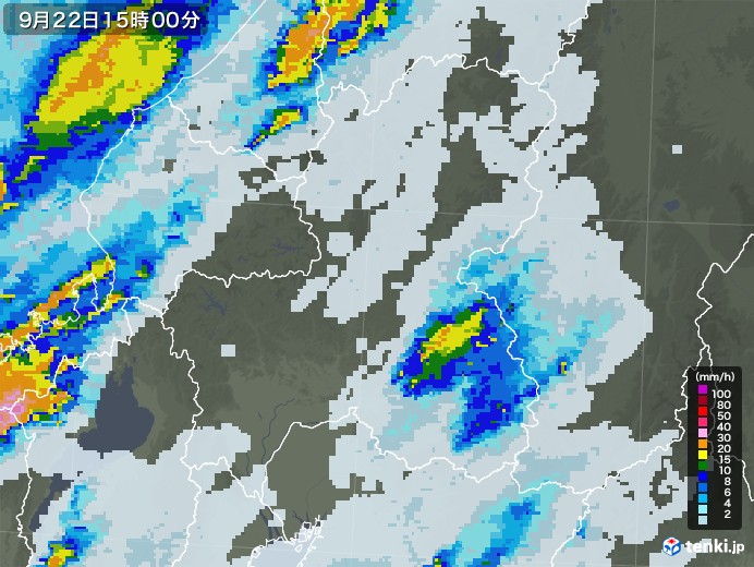 岐阜県の雨雲レーダー(2021年09月22日)