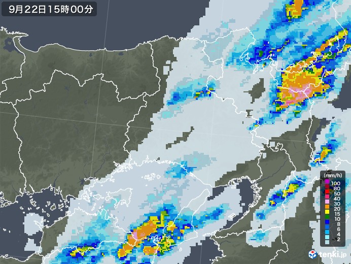 兵庫県の雨雲レーダー(2021年09月22日)