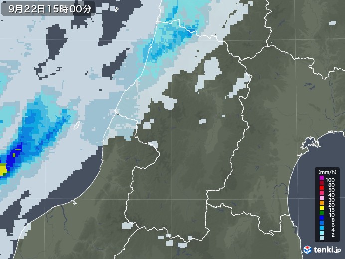 山形県の雨雲レーダー(2021年09月22日)