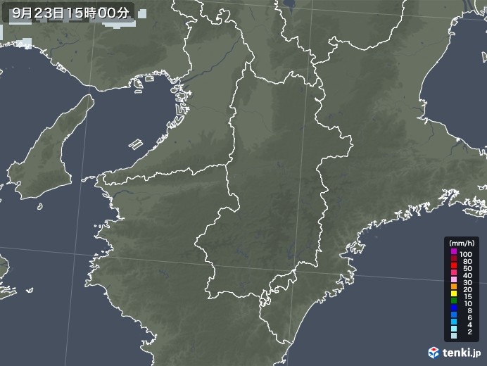奈良県の雨雲レーダー(2021年09月23日)