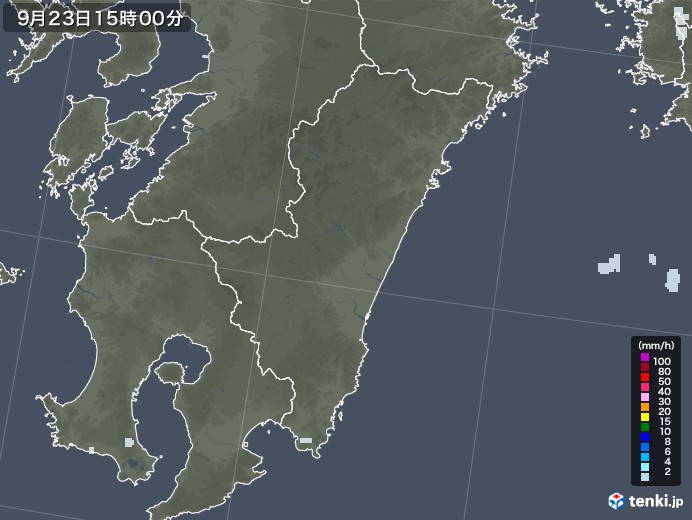 宮崎県の雨雲レーダー(2021年09月23日)