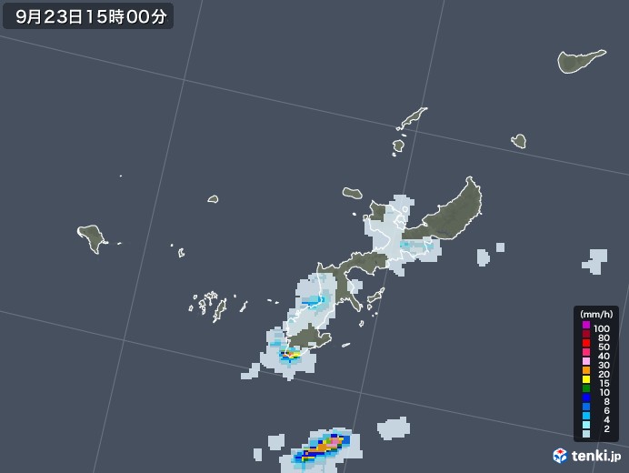 沖縄県の雨雲レーダー(2021年09月23日)