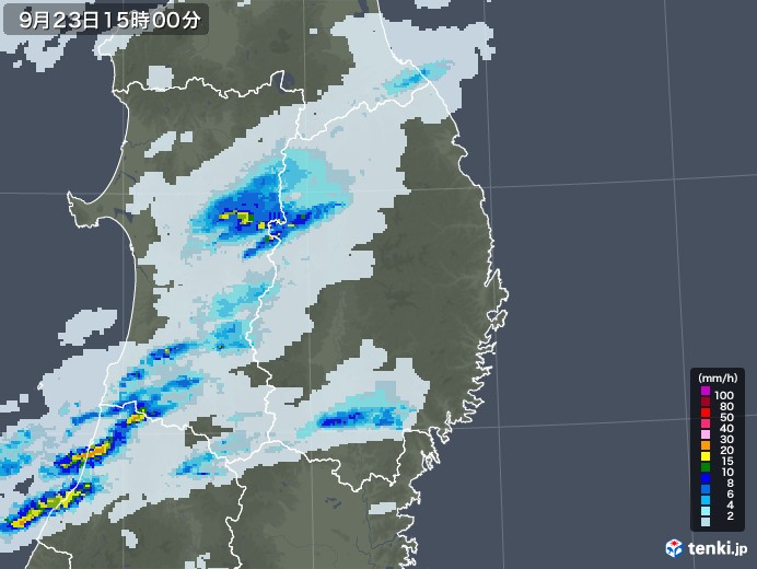 岩手県の雨雲レーダー(2021年09月23日)