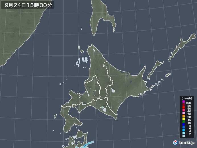 北海道地方の雨雲レーダー(2021年09月24日)