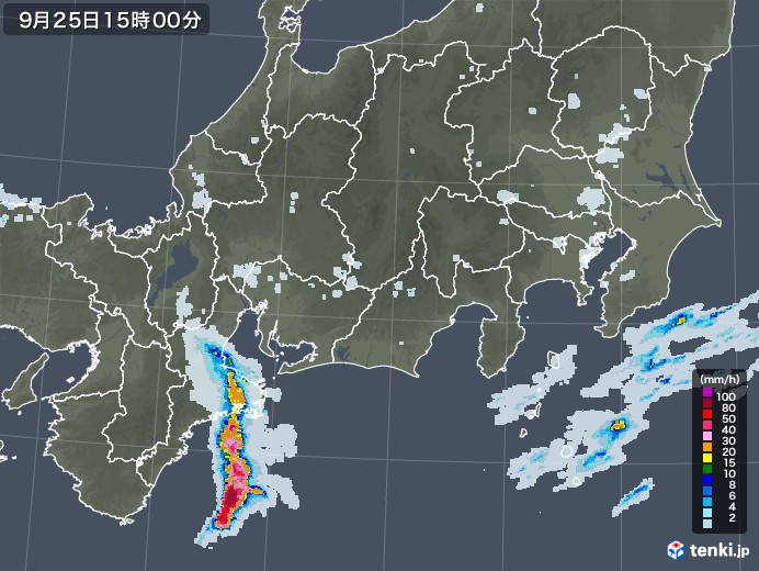 東海地方の雨雲レーダー(2021年09月25日)