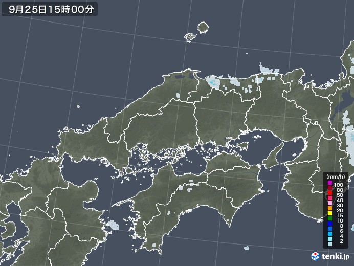 中国地方の雨雲レーダー(2021年09月25日)