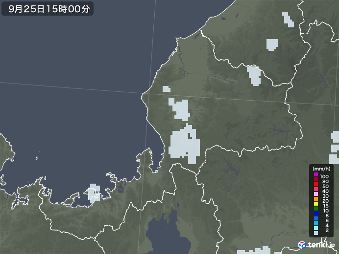 福井県の雨雲レーダー(2021年09月25日)