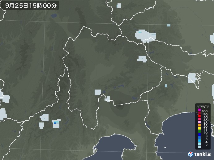 山梨県の雨雲レーダー(2021年09月25日)