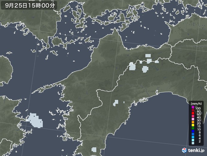 愛媛県の雨雲レーダー(2021年09月25日)
