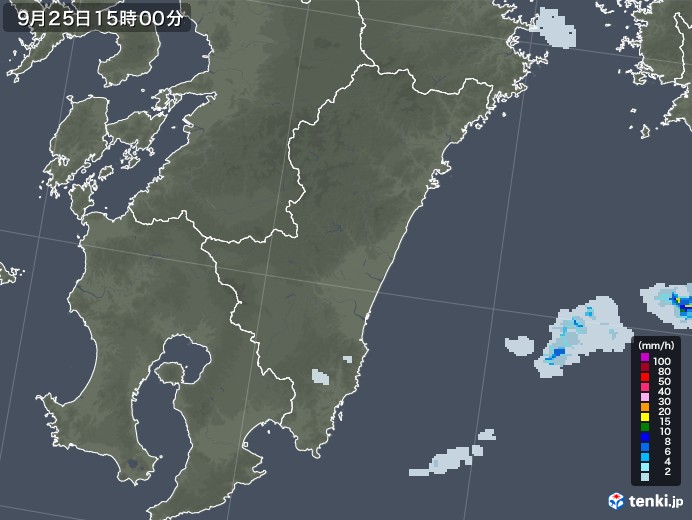 宮崎県の雨雲レーダー(2021年09月25日)