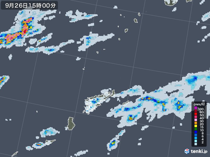 奄美諸島(鹿児島県)の雨雲レーダー(2021年09月26日)