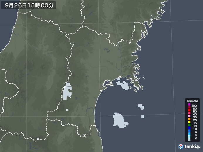 宮城県の雨雲レーダー(2021年09月26日)
