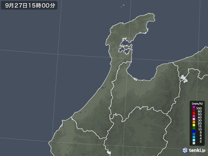 石川県の雨雲レーダー(2021年09月27日)