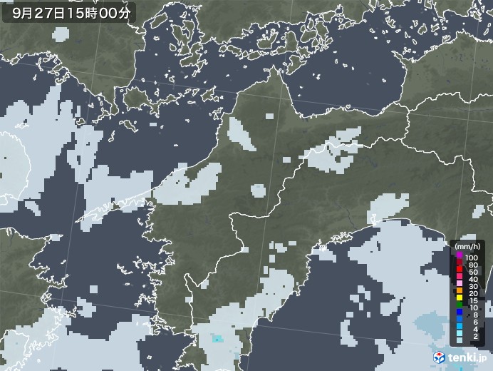 愛媛県の雨雲レーダー(2021年09月27日)