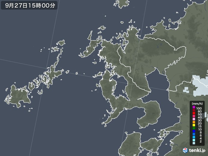 長崎県の雨雲レーダー(2021年09月27日)