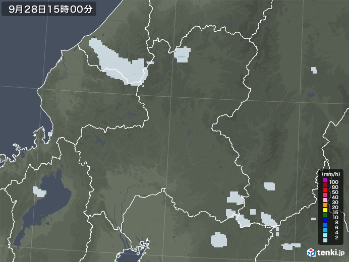 岐阜県の雨雲レーダー(2021年09月28日)