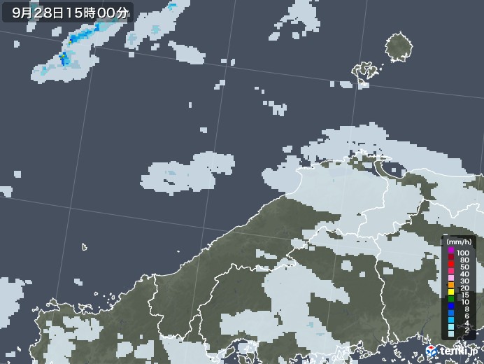 島根県の雨雲レーダー(2021年09月28日)