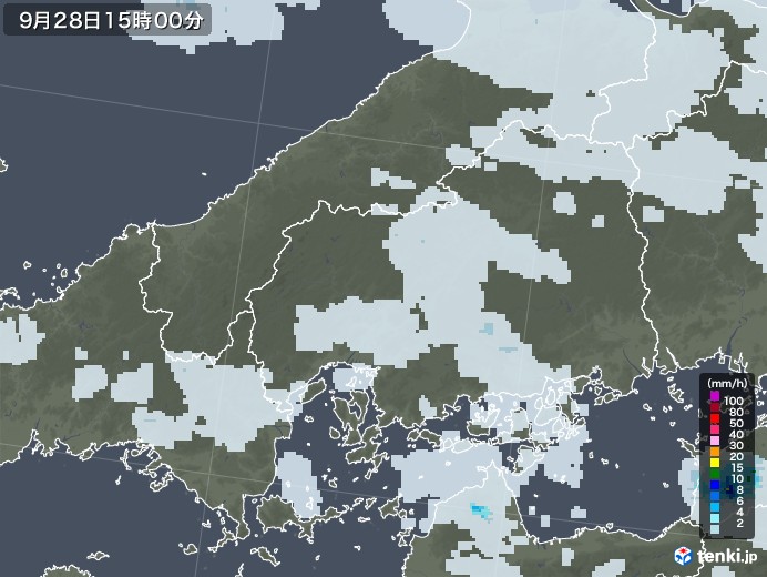 広島県の雨雲レーダー(2021年09月28日)