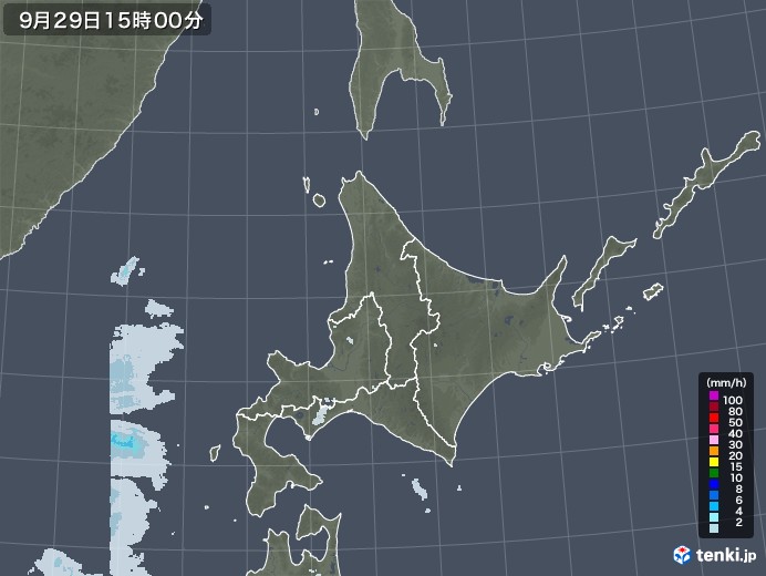 北海道地方の雨雲レーダー(2021年09月29日)