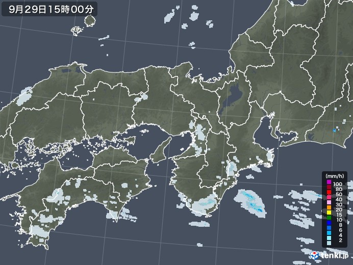 近畿地方の雨雲レーダー(2021年09月29日)