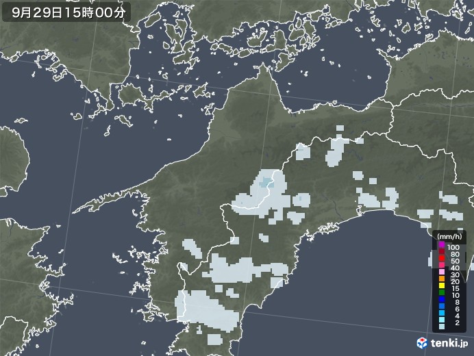 愛媛県の雨雲レーダー(2021年09月29日)