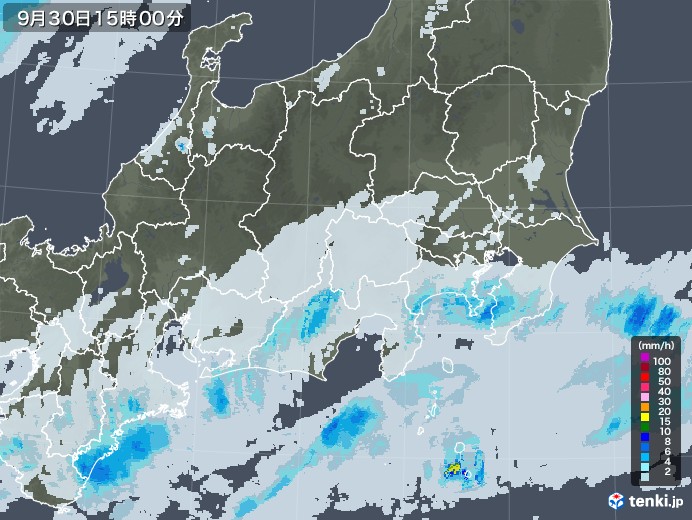 関東・甲信地方の雨雲レーダー(2021年09月30日)