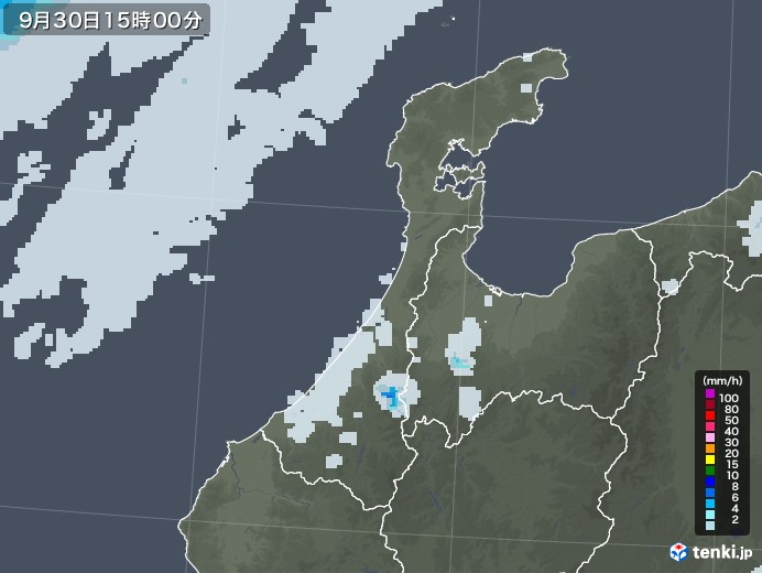石川県の雨雲レーダー(2021年09月30日)