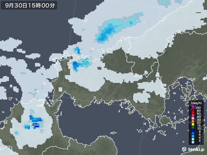 山口県の雨雲レーダー(2021年09月30日)