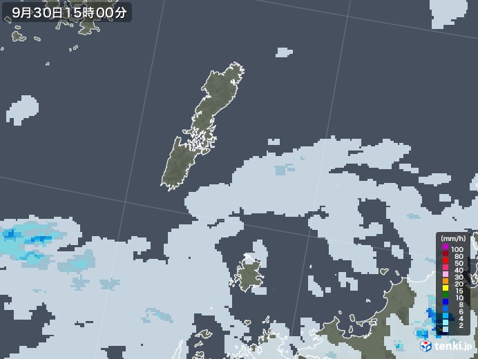 壱岐・対馬(長崎県)の雨雲レーダー(2021年09月30日)