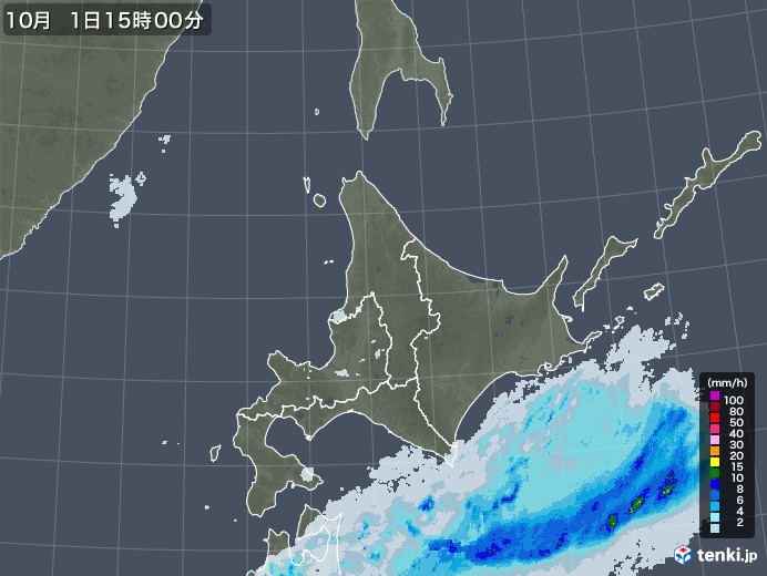 北海道地方の雨雲レーダー(2021年10月01日)