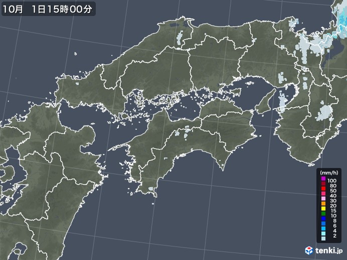 四国地方の雨雲レーダー(2021年10月01日)