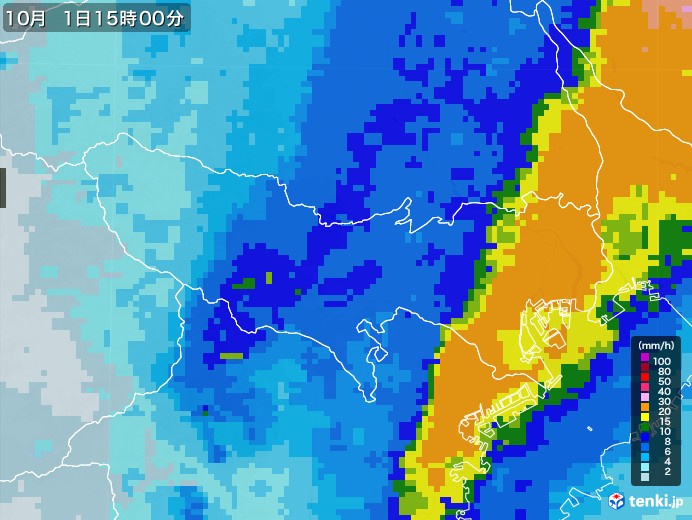 東京都の雨雲レーダー(2021年10月01日)