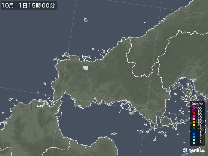 山口県の雨雲レーダー(2021年10月01日)