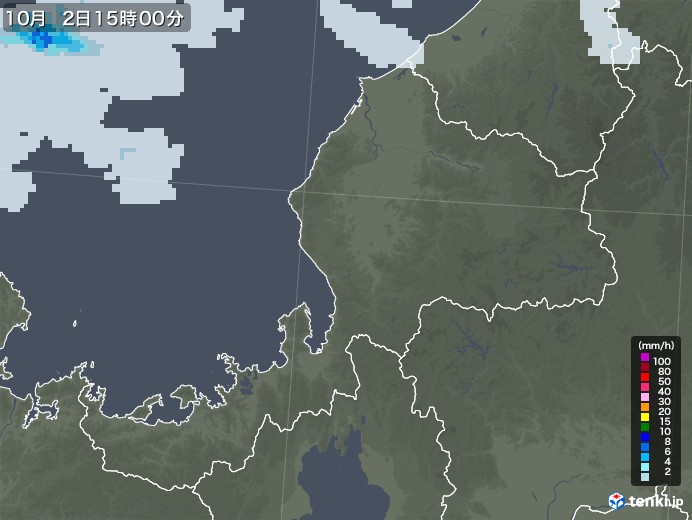 福井県の雨雲レーダー(2021年10月02日)