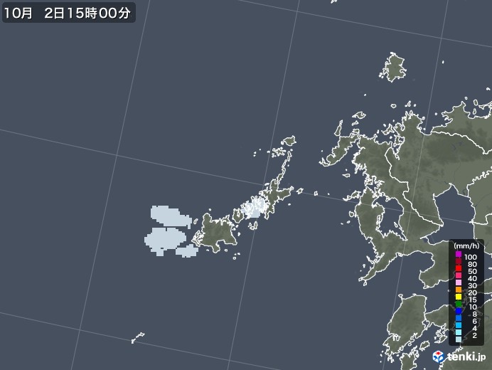 五島列島(長崎県)の雨雲レーダー(2021年10月02日)