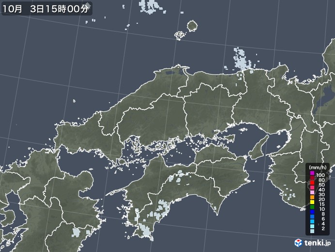 中国地方の雨雲レーダー(2021年10月03日)