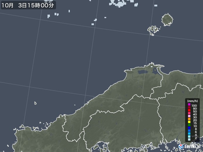 島根県の雨雲レーダー(2021年10月03日)