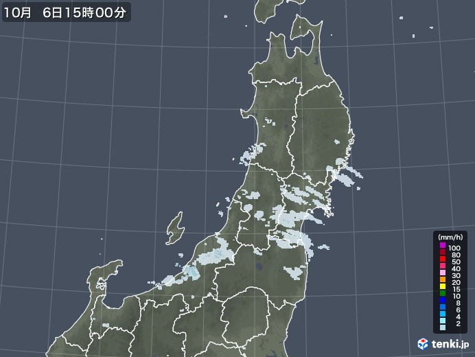東北地方の雨雲レーダー(2021年10月06日)