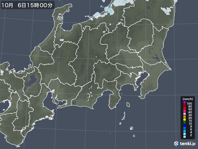関東・甲信地方の雨雲レーダー(2021年10月06日)