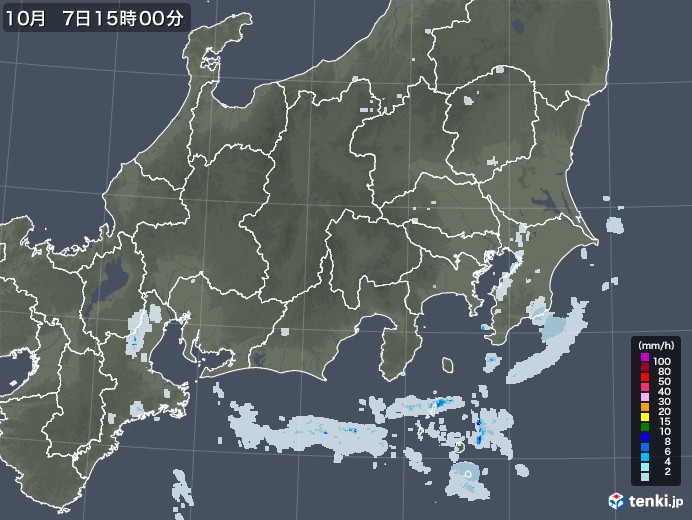 関東・甲信地方の雨雲レーダー(2021年10月07日)