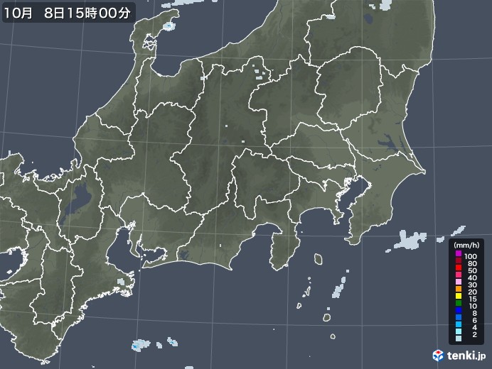 関東・甲信地方の雨雲レーダー(2021年10月08日)