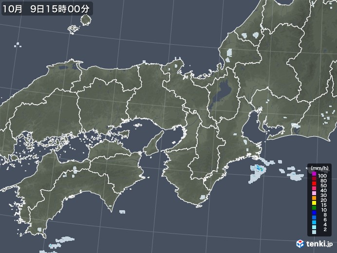 近畿地方の雨雲レーダー(2021年10月09日)