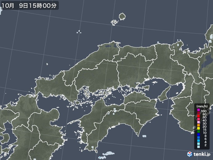 中国地方の雨雲レーダー(2021年10月09日)