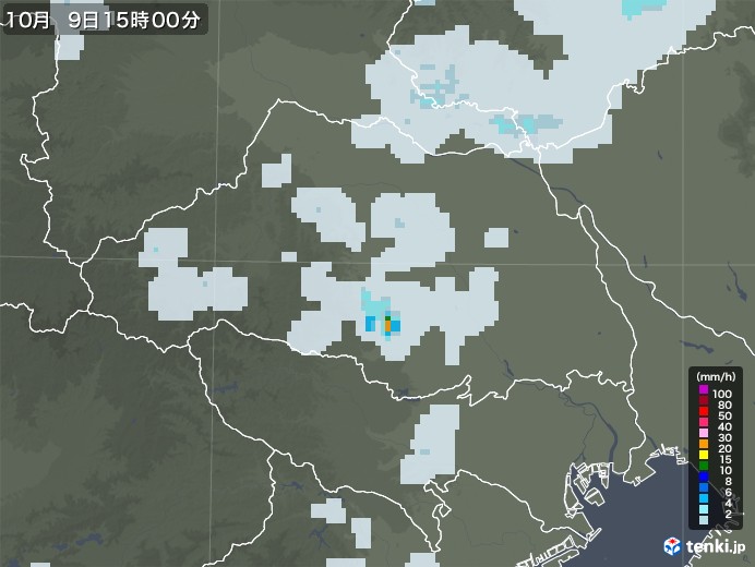 埼玉県の雨雲レーダー(2021年10月09日)